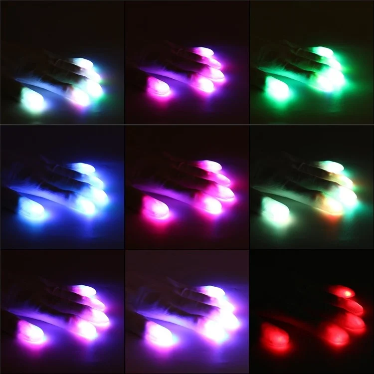 Fashion LED 7 Mode Gloves Finger Lighting Flashing Glow Mittens for Halloween Parties - White