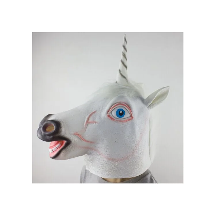 Funny Latex White Unicorn Head Mask for Halloween Costume Party