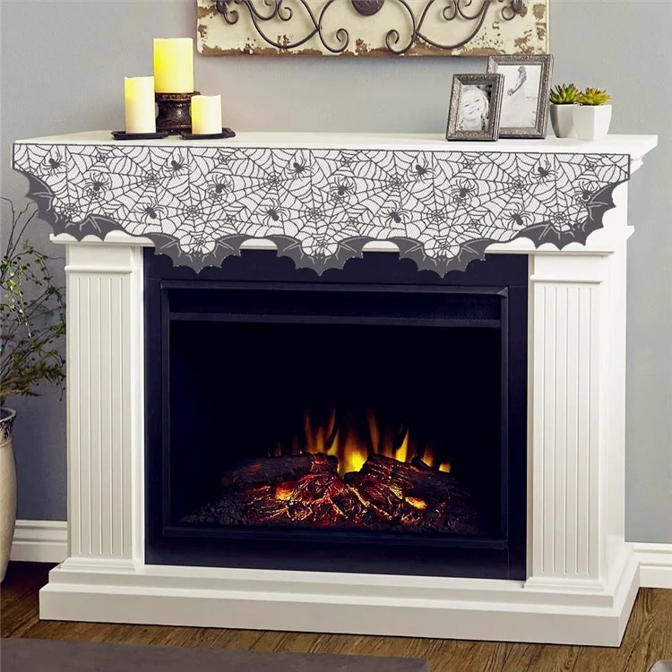 Black Lace Spider Web Stove Towel Halloween Party Decor, Size: 20x80inch