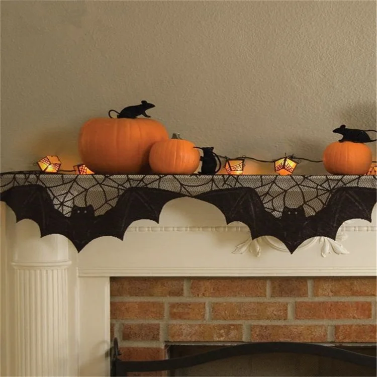 Black Lace Spider Web Stove Towel Halloween Party Decor, Size: 20x80inch