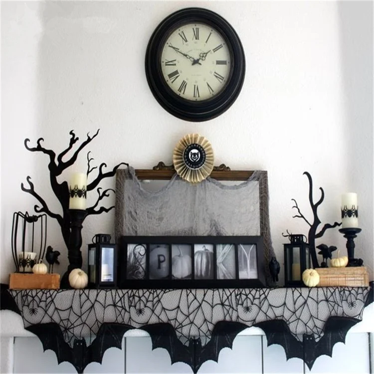 Black Lace Spider Web Stove Towel Halloween Party Decor, Size: 20x80inch