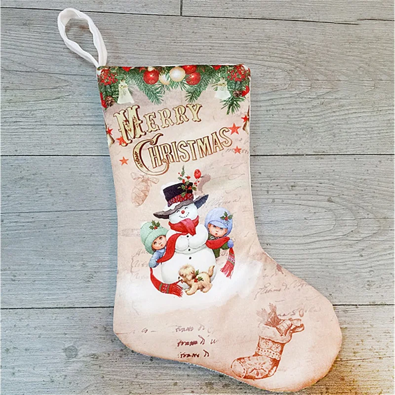 Creative Christmas Pattern Printing Sock Gift Bag Christmas Tree Ornaments - Snowman and Kids