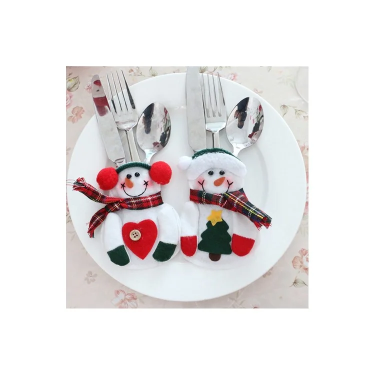 2 Pieces Christmas Snowman Kitchen Cutlery Knifes Forks Bag Holder Pocket