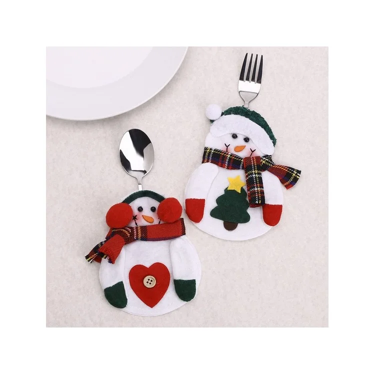 2 Pieces Christmas Snowman Kitchen Cutlery Knifes Forks Bag Holder Pocket