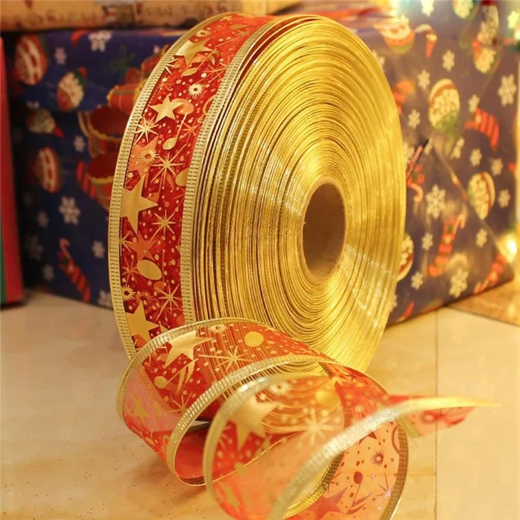 Bling Star Printed Organza Ribbon DIY Christmas New Year Decoration Ribbon Roll 2m - Red