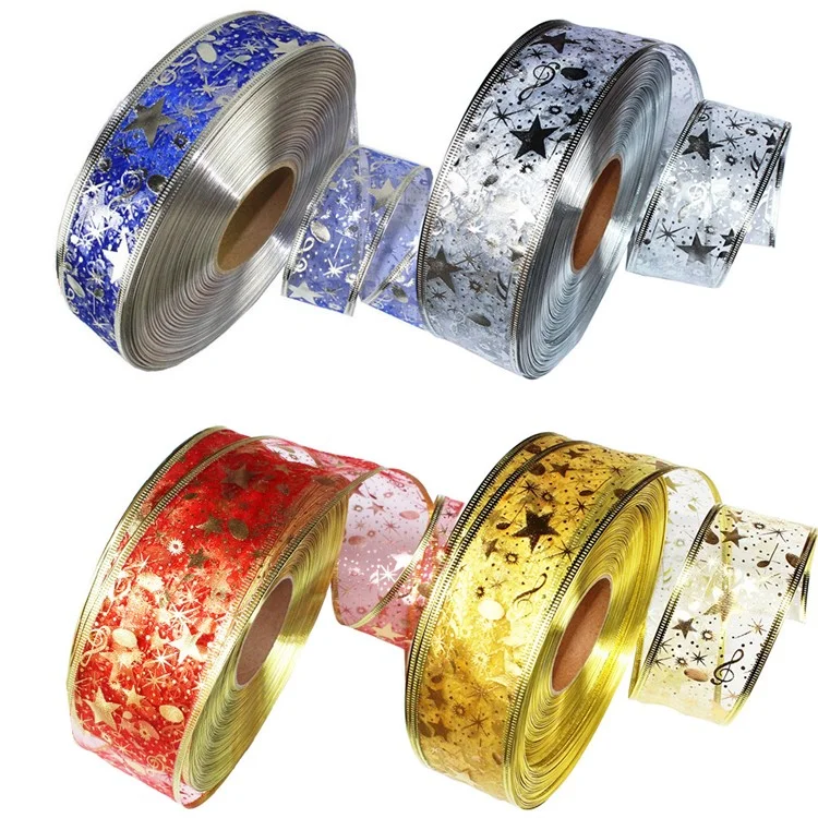 Bling Star Printed Organza Ribbon Diy Рождественский Новый Год Украшения Лента 2м - Красный
