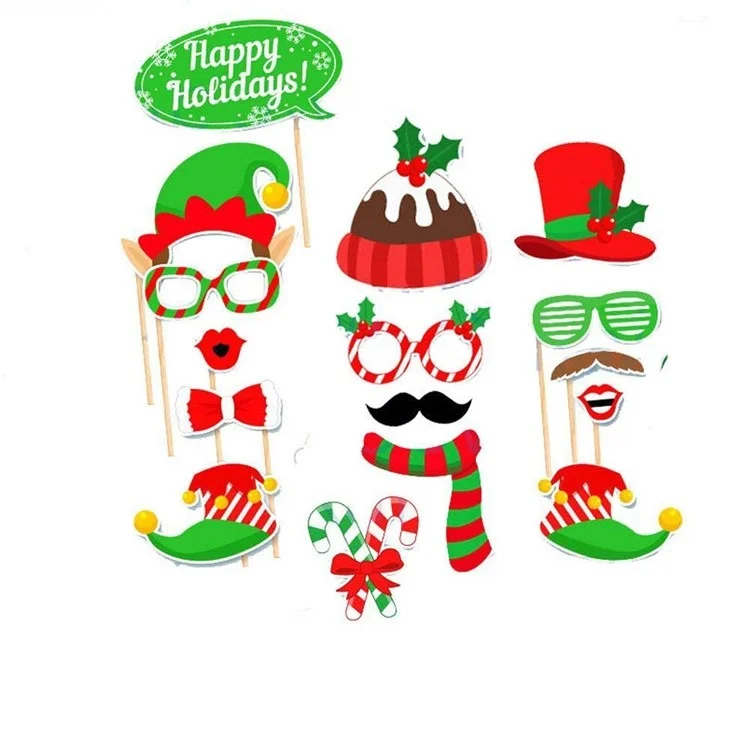 32 piezas/Juego Accesorios para Photocall de Navidad Bigote Copa de Vino Gafas Kit DIY 