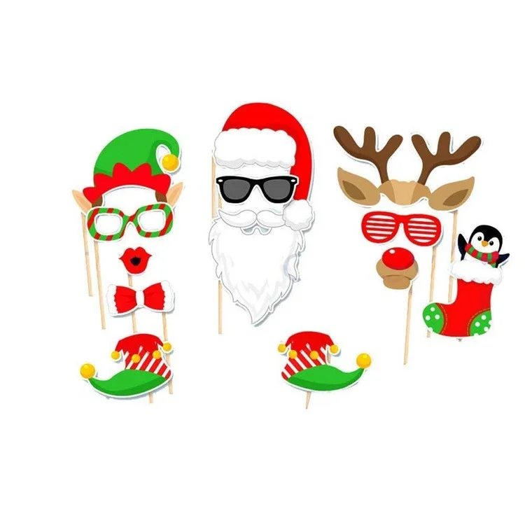 32 piezas/Juego Accesorios para Photocall de Navidad Bigote Copa de Vino Gafas Kit DIY 