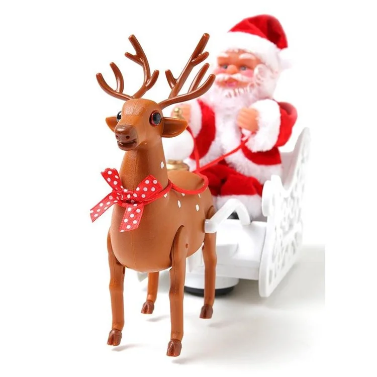 Christmas Santa Claus Doll Elk Sled Toy Electric Universal Car with Music