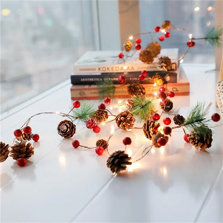 2.2m 20-LED Pine Cones Pine Needle Red Berry Copper Wire String Light for Christmas Decor Holiday Decoration