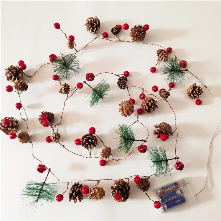 2,2 m Coni di Pino da 20 a 20 Lies Pine Ago Red Berry Ropper String Light Per Decorazione Per le Vacanze Decorazioni Natalizie