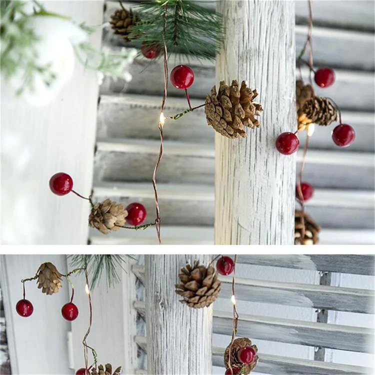 2,2m 20 Led Pinhe Pine Agulha Agulha de Berry Vermelho Arame de Fio Luz Para Decoração de Férias de Decoração de Natal