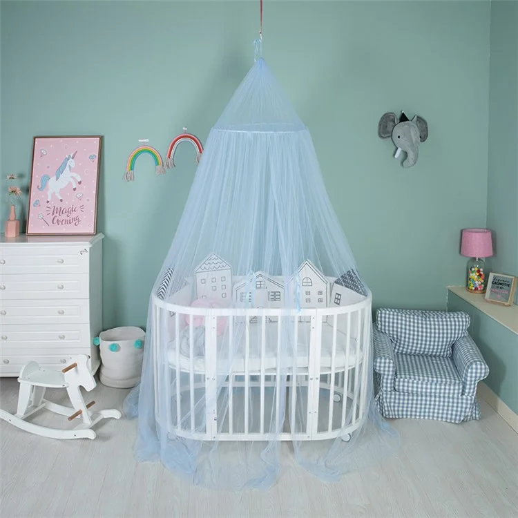 Dosel de cama de aro redondo, cúpula y mosquitera con estrellas brillantes - Azul celeste
