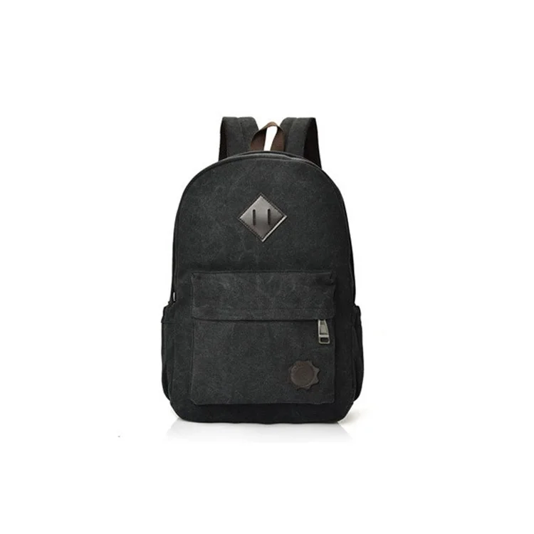 Unisex Classic Pure Color Canvas Causal Bag Fashion School Backpack Travel Bag - Black