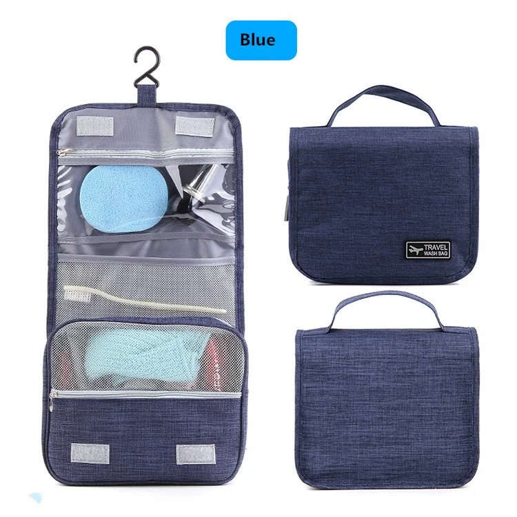 Waterproof Cosmetic Makeup Pouch Compact Hanging Travel Toiletry Organizer Bag - Blue