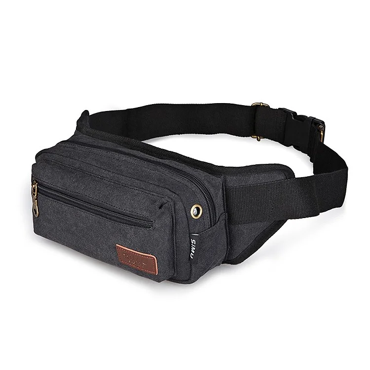 Outdoor Fashion Multi-functional Chest Bag Adjustable Canvas Waist Bag for Cycling Climbing - Black