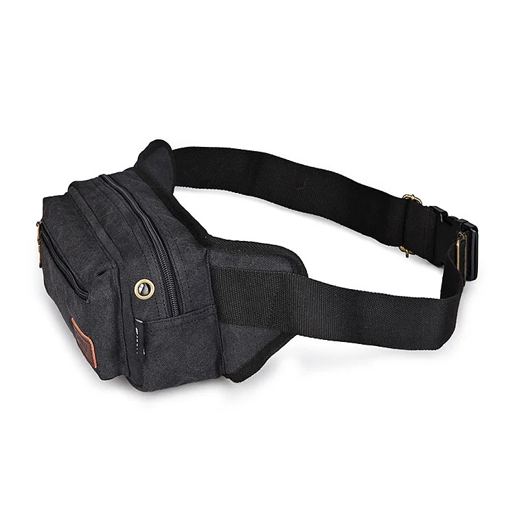 Outdoor Fashion Multi-functional Chest Bag Adjustable Canvas Waist Bag for Cycling Climbing - Black