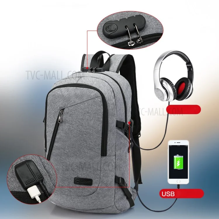 Anti-theft USB Charging Backpack School Backpack Bag Laptop Computer Bags – Grey