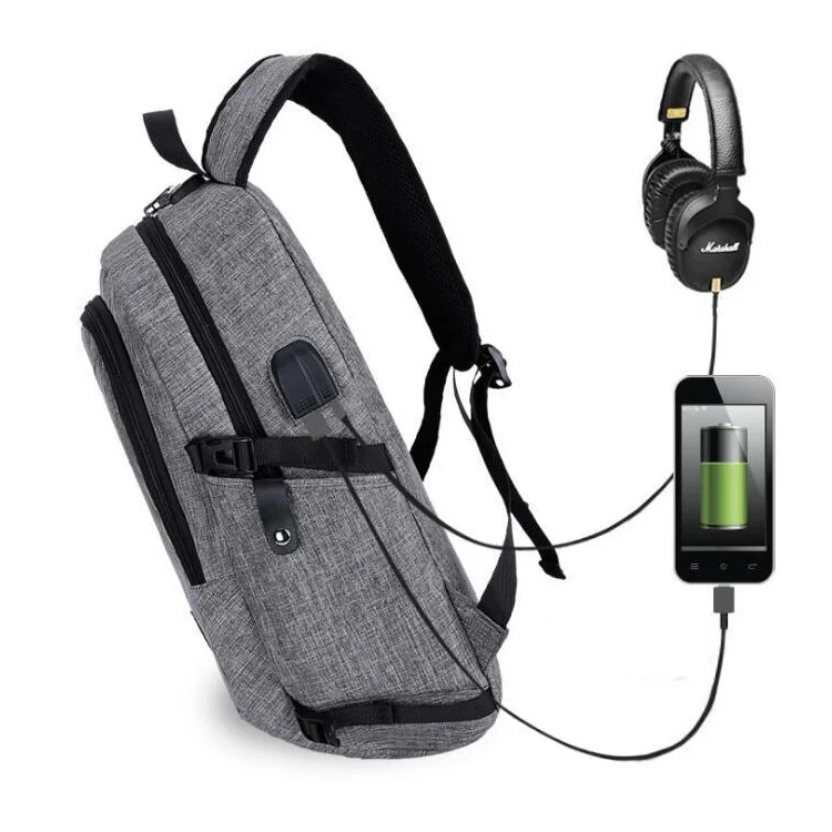 Anti-theft USB Charging Backpack School Backpack Bag Laptop Computer Bags – Grey