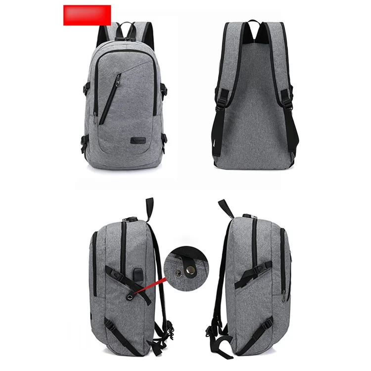 Anti-theft USB Charging Backpack School Backpack Bag Laptop Computer Bags – Grey