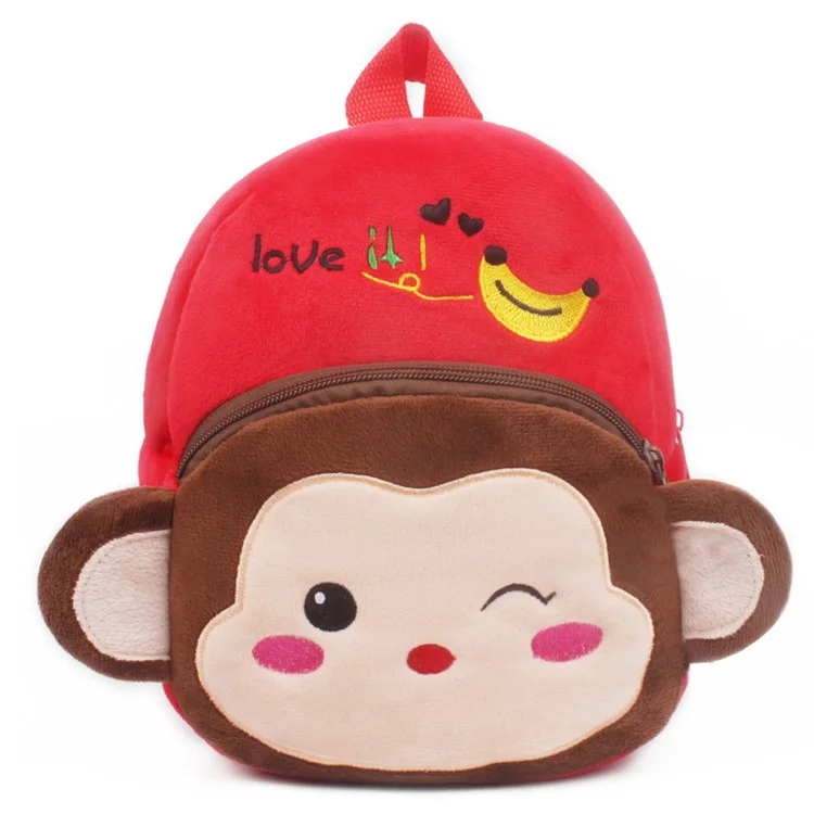 Lovely Cartoon Animal Plush School Bag Children Fluffy Backpack - Monkey