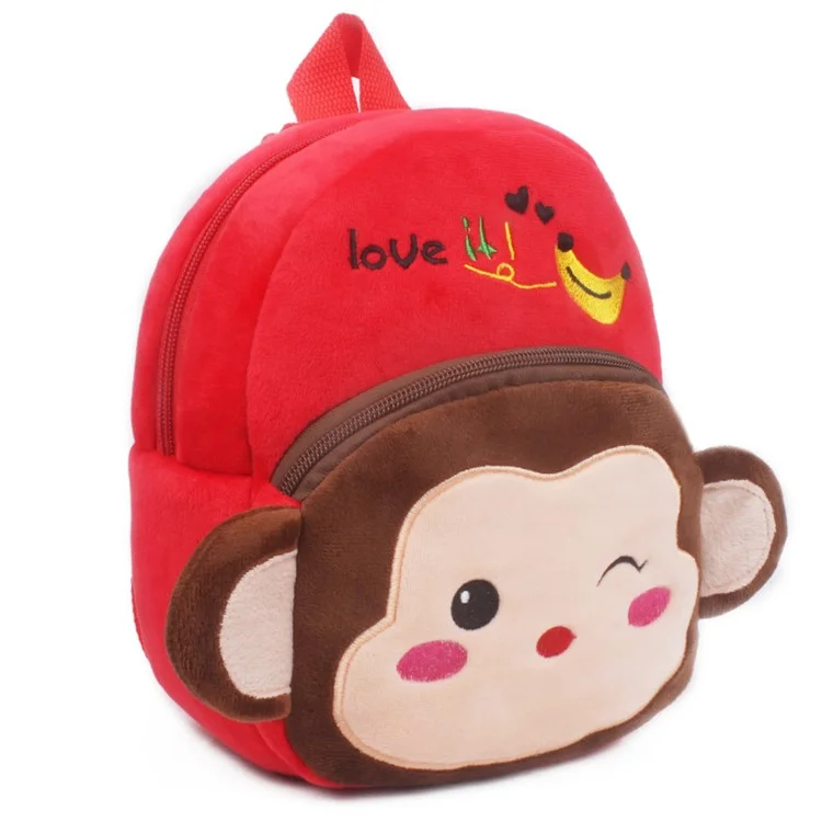 Lovely Cartoon Animal Plush School Bag Children Fluffy Backpack - Monkey
