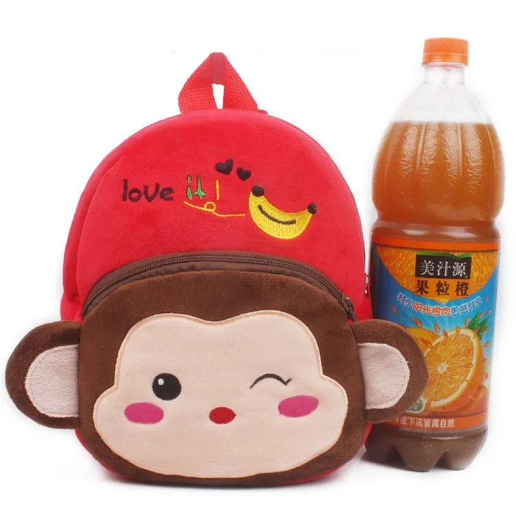Lovely Cartoon Animal Plush School Bag Children Fluffy Backpack - Monkey