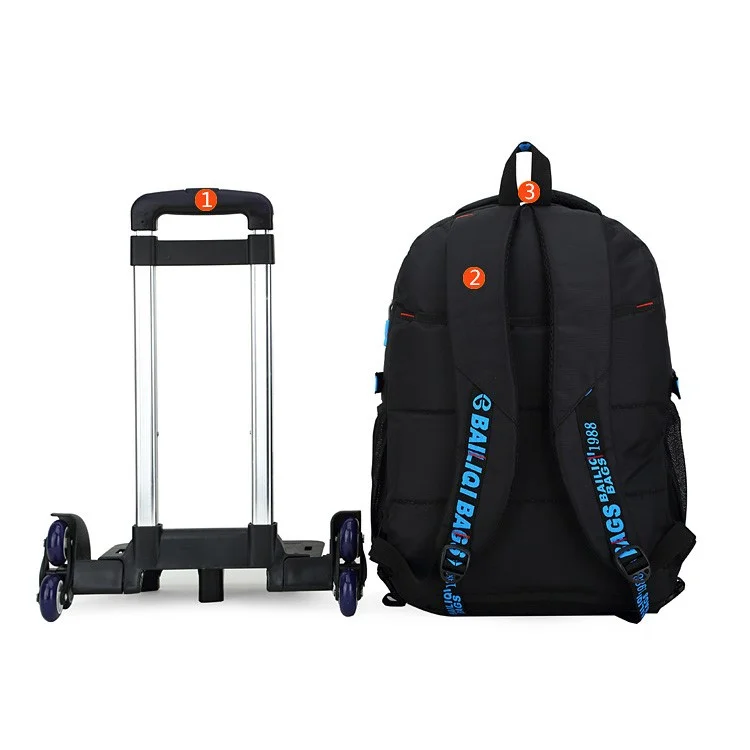 ZIRANYU Detachable Rolling Backpack Cute School Backpack Kids Backpack with 6 Wheels - Dark Blue