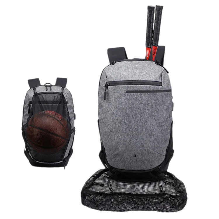 Sports Gym Bags Basketball Backpack Racket Bags with USB Port for Boys - Grey