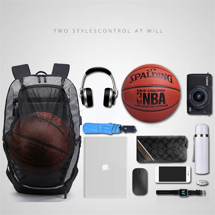 Sports Gym Bags Basketball Backpack Racket Bags with USB Port for Boys - Grey