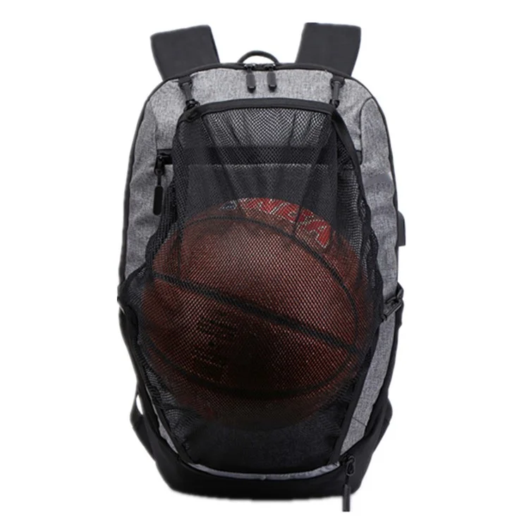 Sports Gym Bags Basketball Backpack Racket Bags with USB Port for Boys - Grey