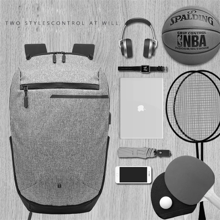 Sports Gym Bags Basketball Backpack Racket Bags with USB Port for Boys - Grey