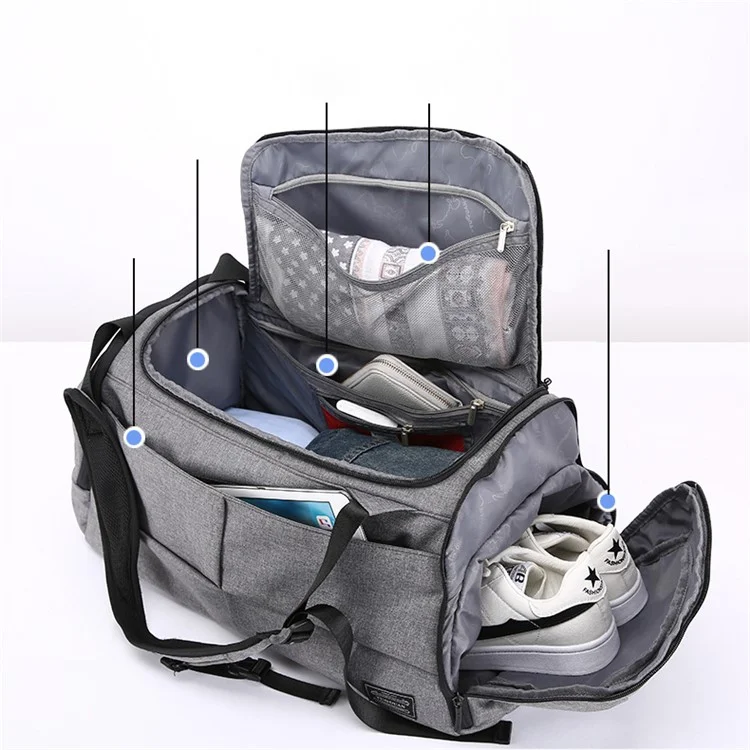 TUGUAN Large Foldable Weekend Shoulder Handbag Travel Bag with Shoe Pocket - Grey