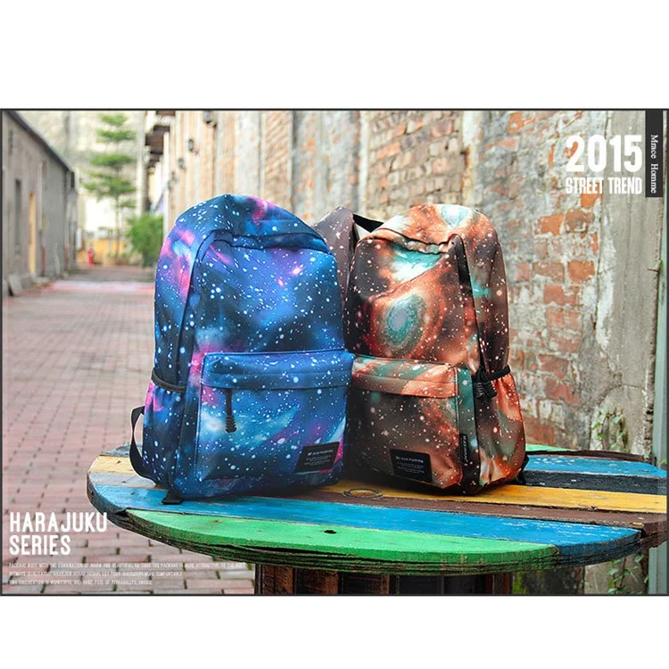 15-inch Chic Space Pattern School Bag Travel Rucksack, Size: 37x42x17cm - Blue
