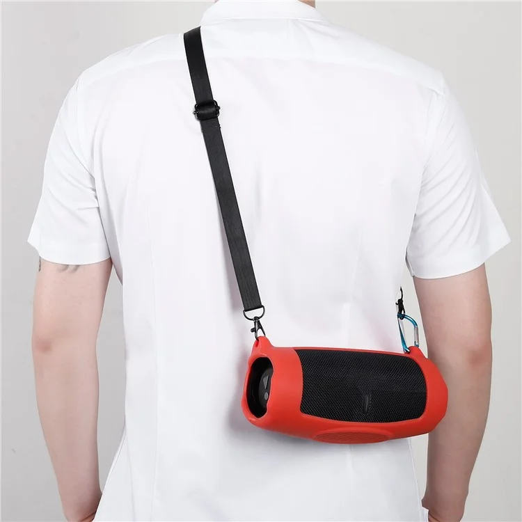 Силиконовый Чехол Bluetooth-динамик Защитная Крышка С Плечевым Ремешком Carabiner Для JBL Charge 5 - Красный