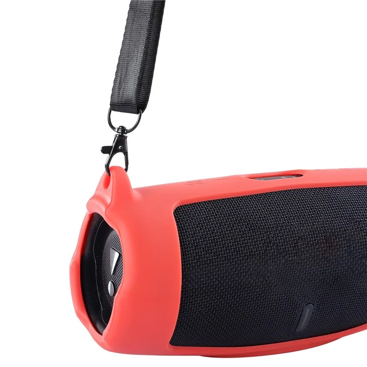 Caso De Transporte De Silicone Bluetooth Speaker Capa Protetora Com Alça De Ombro Carabiner Para JBL Charge 5 - Vermelho