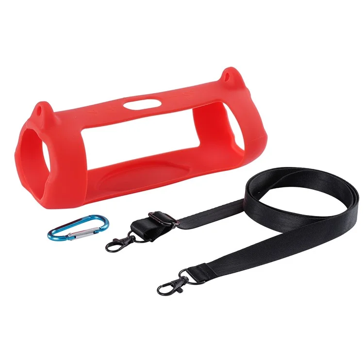 Caso De Transporte De Silicone Bluetooth Speaker Capa Protetora Com Alça De Ombro Carabiner Para JBL Charge 5 - Vermelho