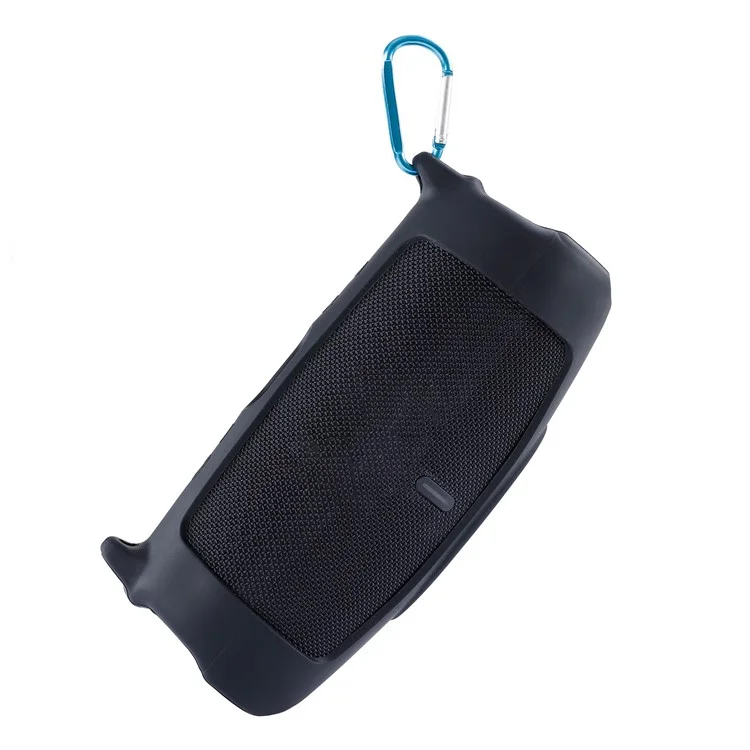 Silicone Carrying Case Bluetooth Speaker Protective Cover with Shoulder Strap Carabiner for JBL Charge 5 - Black