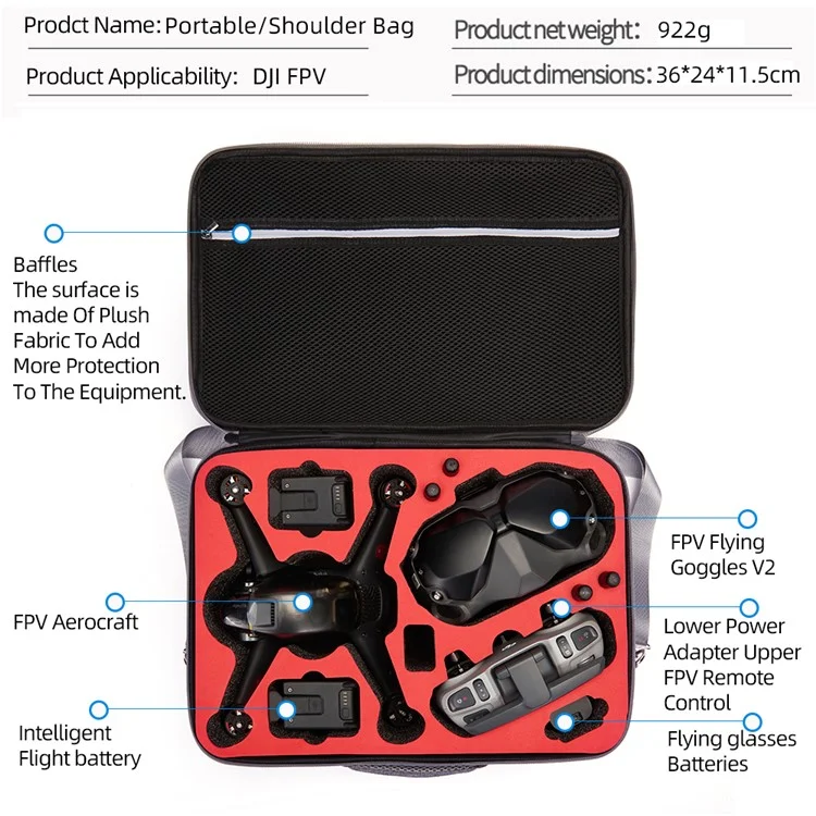 Borsa Portatile Di Stoccaggio Della Protezione Antiurto Della Custodia Del Custodia Del Custodia Del Crowbody Per Accessori Per Drone Combo Fpv Dji - Fodera Nera