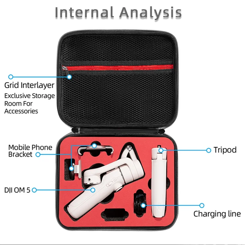 Portable Shockproof Storage Bag Carrying Case for DJI OM 5 Handheld Gimbal Accessories - Grey/Black Liner