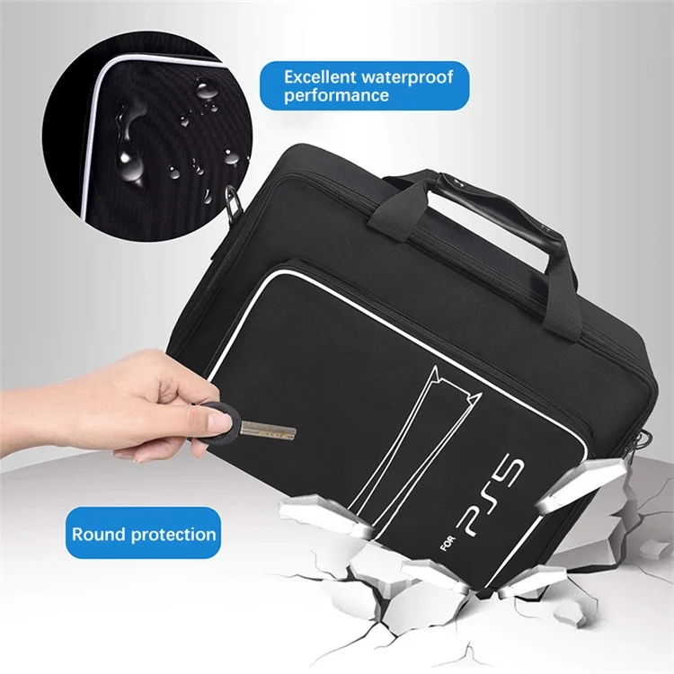 Carrying Case for Sony PS5 Travel Storage Bag for Game Cards Protective Shoulder Bag for Controllers HD/USB Cable Accessories Bag - Black / White