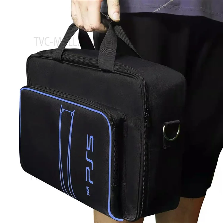 For Sony PlayStation 5 Portable Travel Storage Bag Game Console Accessories Handbag Crossbody Bag - Black / Blue