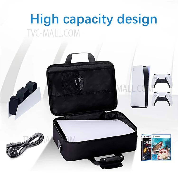 For Sony PlayStation 5 Portable Travel Storage Bag Game Console Accessories Handbag Crossbody Bag - Black / Blue