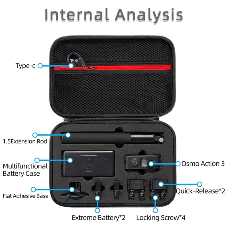 Storage Bag for DJI Osmo Action 3 / Action 4 / Action 5 Pro Portable Camera Accessories Protection Box Carrying Case - Grey