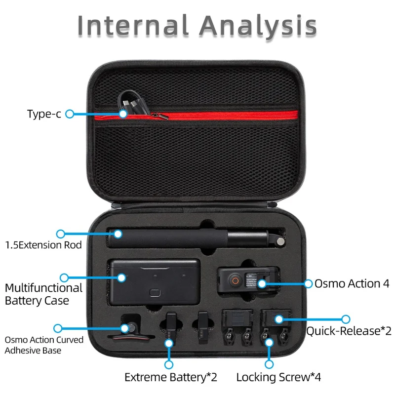 Storage Bag for DJI Osmo Action 3 / Action 4 / Action 5 Pro Portable Camera Accessories Protection Box Carrying Case - Grey