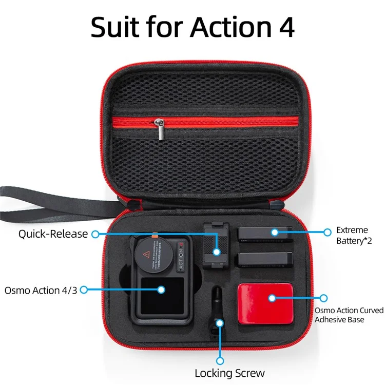 For DJI Action 5 Pro / 4 / 3 Sports Camera Portable EVA Storage Bag Shockproof Carrying Case - Black