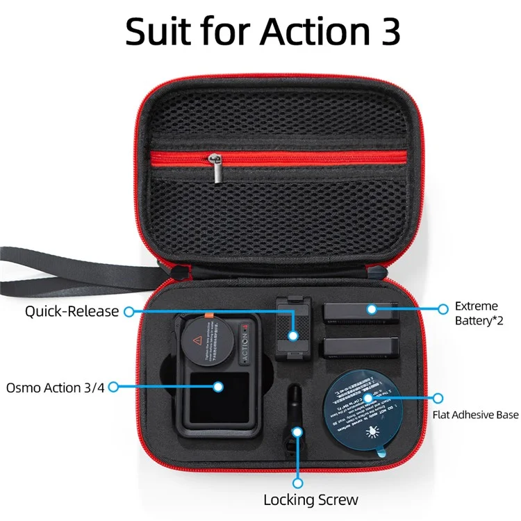 For DJI Action 5 Pro / 4 / 3 Sports Camera Portable EVA Storage Bag Shockproof Carrying Case - Black