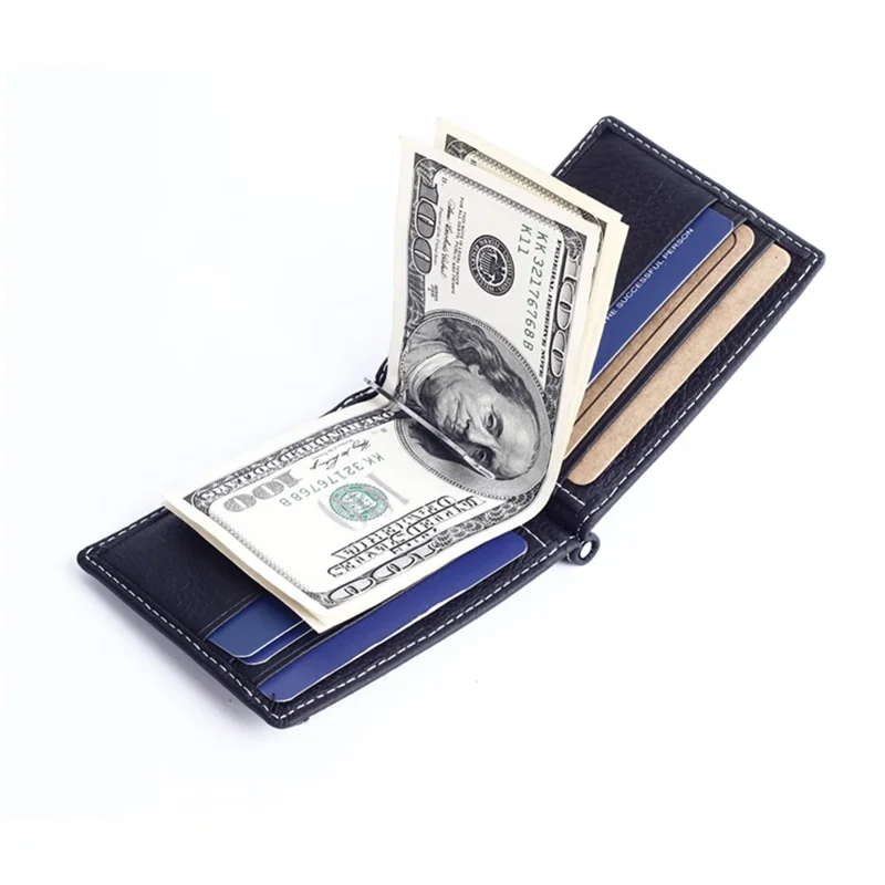 GUBINTU 6018 Men's Bi-fold Top Layer Genuine Leather Purse Short Wallet - Black