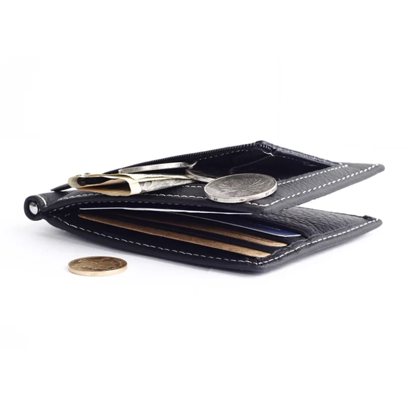 GUBINTU 6018 Men's Bi-fold Top Layer Genuine Leather Purse Short Wallet - Black
