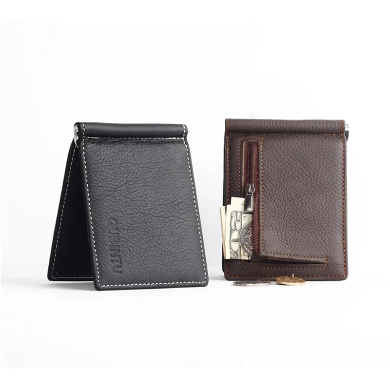 GUBINTU 6018 Men's Bi-fold Top Layer Genuine Leather Purse Short Wallet - Black